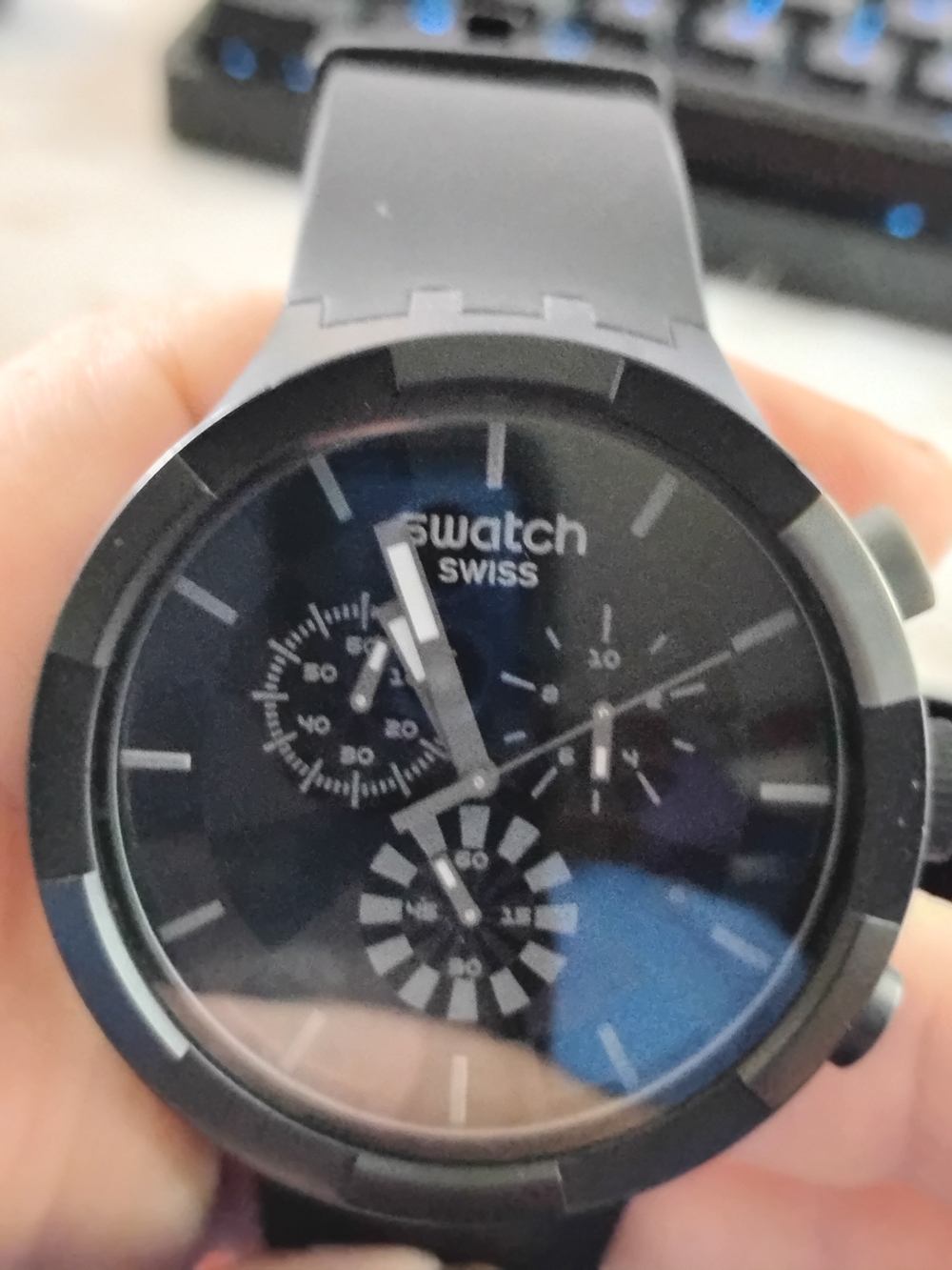 Swatch Swiss Black Chronograph Watch - Black